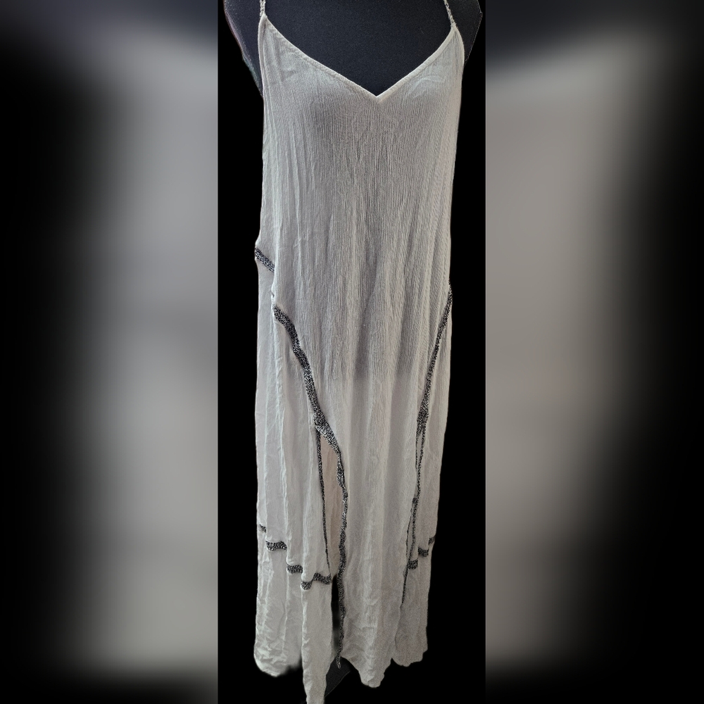 Open Back White Maxi Dress with Black Trim